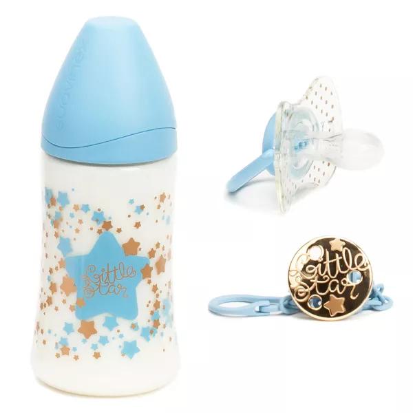 Suavinex Pack Couture Biberón 270ml + Chupete 0-4m + Clip Azul para Chupete