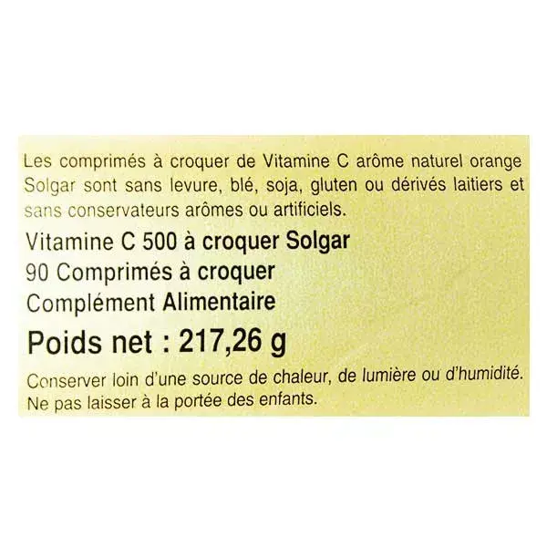 Solgar Vitamina C 500 mg Integratore Alimentare 90 compresse da masticare