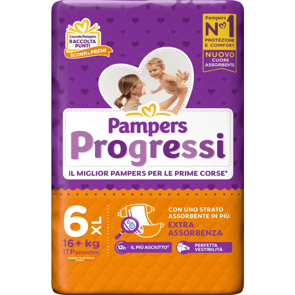 Pampers Progressi XL Pannolini Extra Assorbenza +16Kg 17 Pezzi