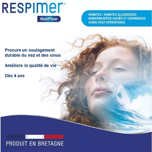 Respimer Netiflow Kit d'Irrigation Nasale dès 4 ans + Recharges Lot de 2x16 Sachets