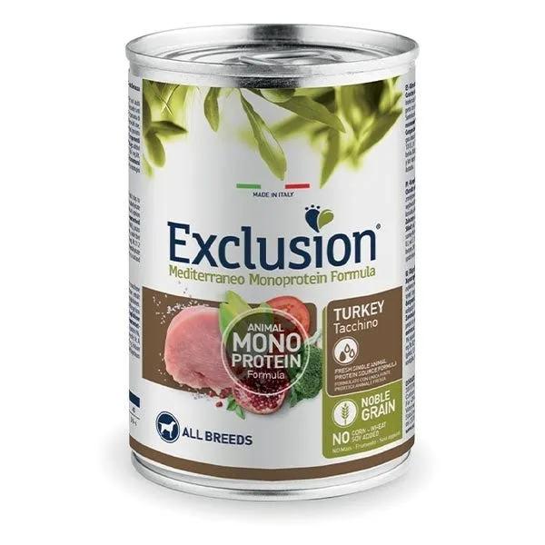 Exclusion Mediterraneo Monoprotein Noble Grain Umido Al Tacchino Per Cani Lattina 400Gr