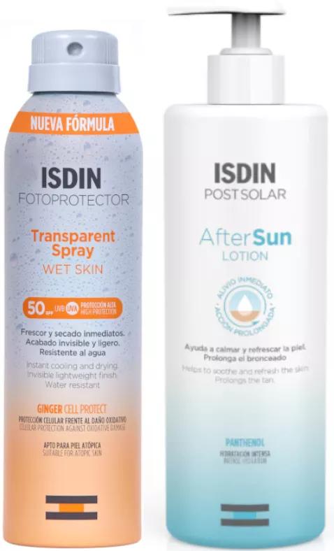 Isdin Spray Transparent Peau Humide SPF50 250 ml + Après Soleil 400 ml