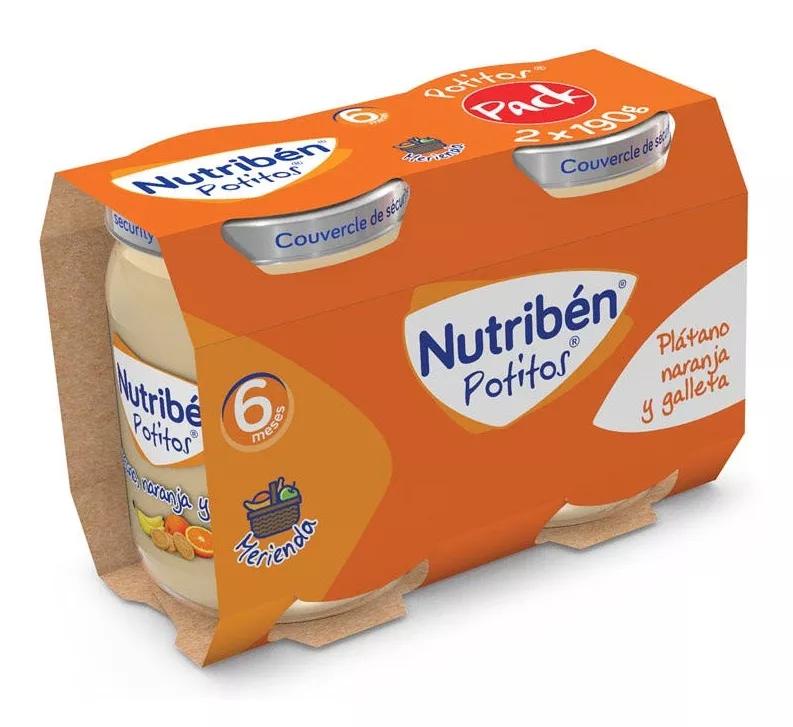 Nutribén Potito Plátano, Naranja y Galleta +6m 2x190 gr