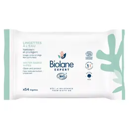 Biolane Expert - Lingettes à l'Eau Bio - Peaux Sensibles - 54 lingettes