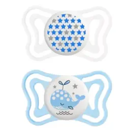 Chicco Physio Forma Light Sucette Silicone Phosphorescente +2m Baleine Étoile Lot de 2 + Boite de Stérilisation