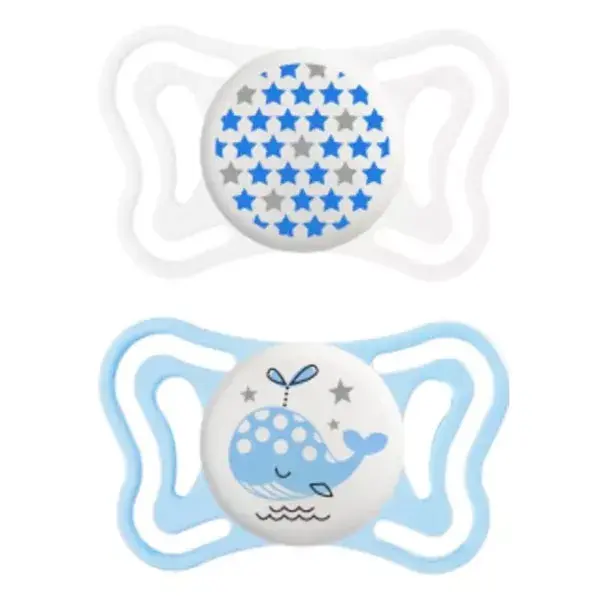 Chicco Physio Forma Light Phosphorescent Silicone Pacifier +2m Whale Star Set of 2 + Sterilisation Box