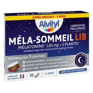 Alvityl Mela-Sommeil LIB - Melatonina + 5 piante - Dai 18 anni - 30 compresse