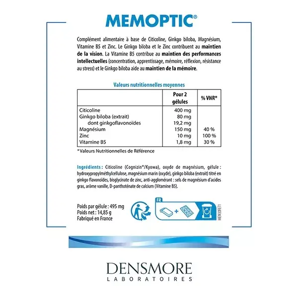 Densmore Mémoptic Maintien de la Vision et Mémoire Cure de 4 mois (Lot 4x1 mois)