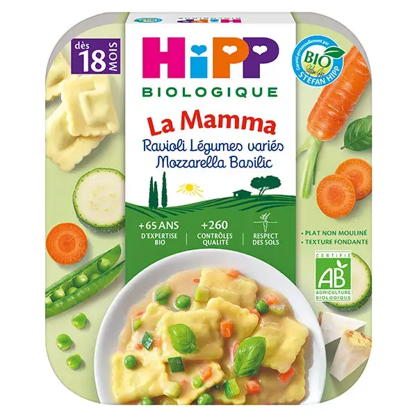 Hipp Bio La Mamma Ravioli Légumes Variés Mozzarella Basilic Bio 250g