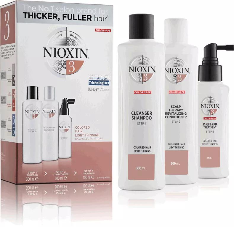 Nioxin 3-Step Kit System 3 Para Cabelos Coloridos E Ligeiramente Enfraquecidos E Com Perda De Densidade (Shampoo 300 Ml - Condicionador 300 Ml - Tratamento 100 Ml)