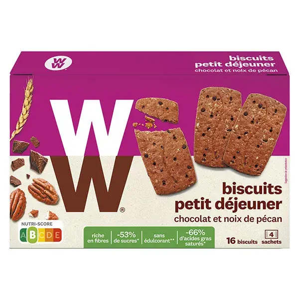 Weight Watchers Biscuit Chocolat Pecan Riche En Fibres Boite de 4 Sachets de 4 Biscuits