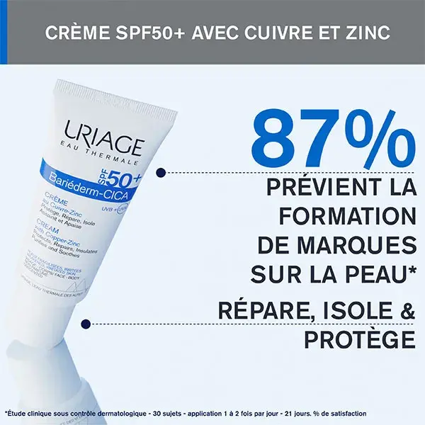 Uriage Bariéderm-Cica Crème Cuive-Zinc SPF50+ Réparatrice Peaux Abimées 40 ml