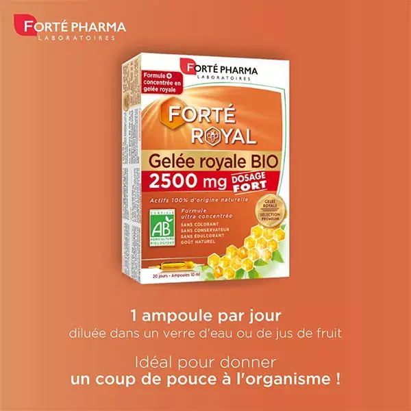 Forté Pharma Forté Royal Gelée Royale Bio 2 500 mg et Miel Immunité 20 ampoules