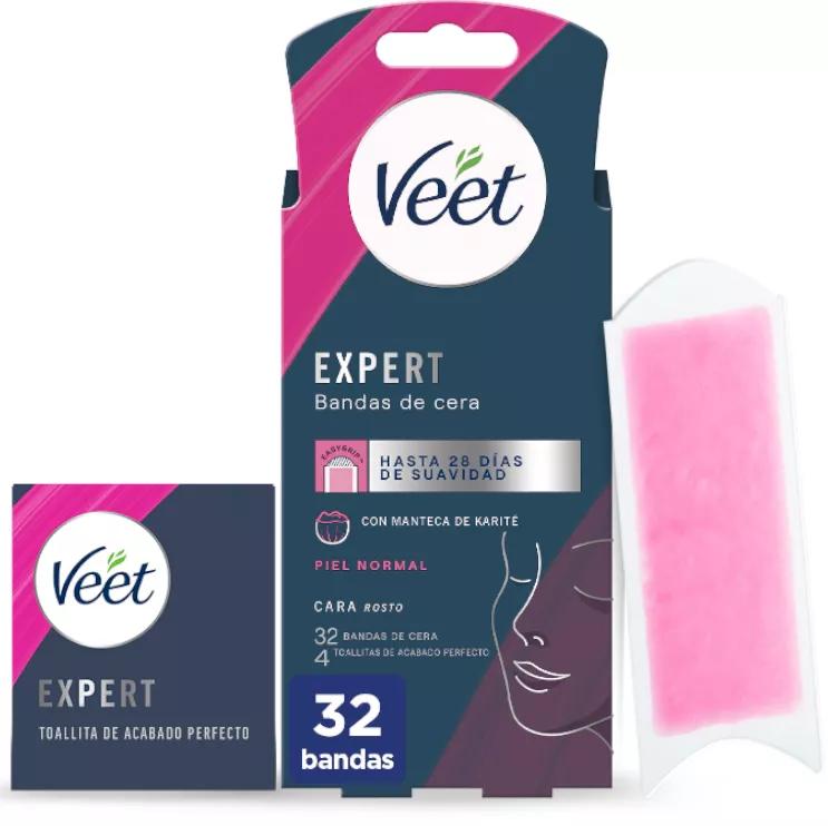 Veet Expert Bandas Cera Fría Depilación Facial 32 uds