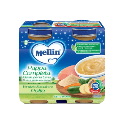 Mellin Pappa Completa Omogeneizzato di Pollo e Verdure 2 x 200 g