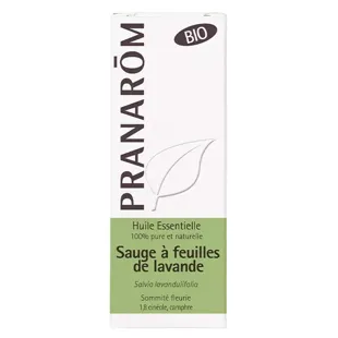 Olio essenziale di salvia e foglie di lavanda biologico Pranarom, sommità fiorite, 10 ml