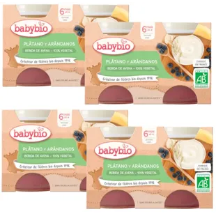 Babybio Yogur Vegetal Avena, Plátano y Arándanos +6m 130 gr 4x2 uds