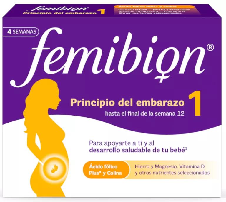 Femibion 1 Pronatal y Embarazo Semanas 1-12 con Ácido Fólico Plus y Vitaminas 28 Comprimidos