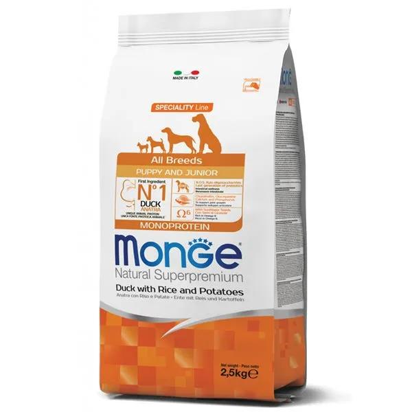 Monge All Breeds Puppy & Junior Monoprotein Anatra, Riso E Patate Cibo Secco Cani Cuccioli 2,5 Kg