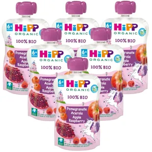 Hipp Pouch Manzana, Frambuesa y Granada +6m 6x100 gr