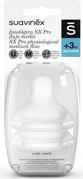 Suavinex Physiologique Tétine Flow M Silicone + 3m 2 Unités