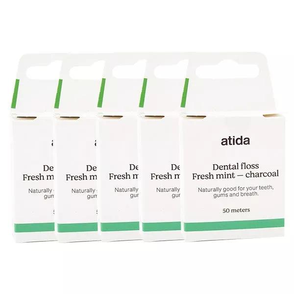Atida Bucco-Dentaire Fil Dentaire Goût Menthe Charbon Actif 50m x 5 ...