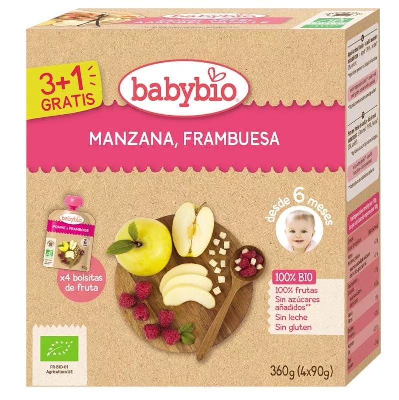 Babybio Pouche Manzana y Frambuesa Bio 4x90 gr