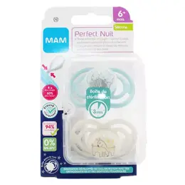 MAM Perfect Nuit Sucette Silicone Renards Cerfs +6m Lot de 2 + Boîte de Stérilisation