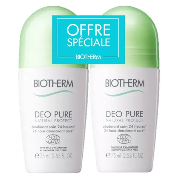 Biotherm Déo Pure Desodorante Bio Natural Protect Roll-on con Aloe Vera Pack de 2 x 75ml