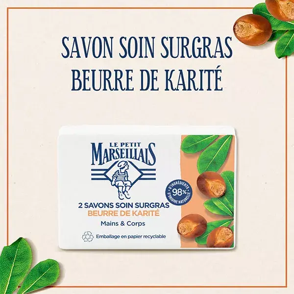 Le Petit Marseillais Savon Soin Surgras Beurre de Karité Lot de 2 x 100g