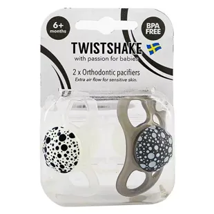 Twistshake Succhietto Ortodontico Grigio Bianco +6m Lotto di 2