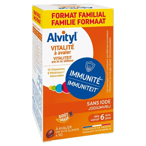 Alvityl Vitalité à avaler 12 vitamines et 8 minéraux dès 6 ans 90 comprimés