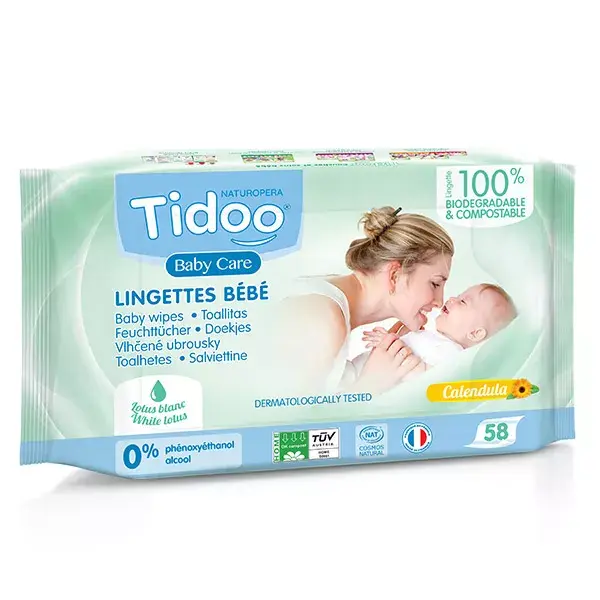 Tidoo Organic & Compostable Calendula Natural Wipes x 58