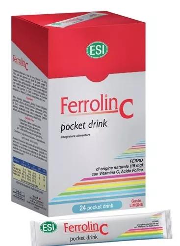 ESI Ferrolin C Pocket Drink Sabor Limão 24 Saquetas Bebíveis