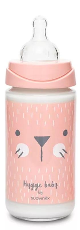 Suavinex Glazen Fles Brede Mond 240ml 3Posities siliconen speen 0m + Roze