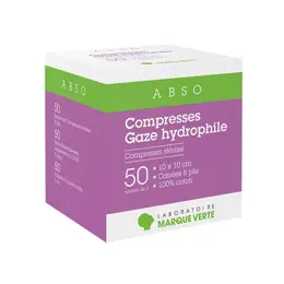 Marque Verte Compresses Stériles Gaze Hydrophile 10cm x 10cm 50 x 2 compresses