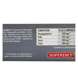 Superdiet Quatuor Articulations Bio Prêle Frêne Cassis Harpagophytum 20 ampoules