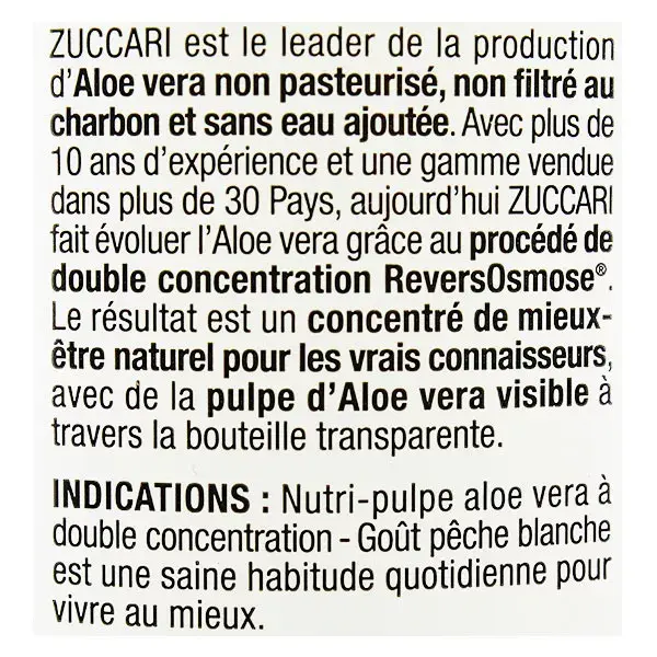 (aloevera)2 Zuccari Nutri-Aloe Goût Pêche Blanche 500ml