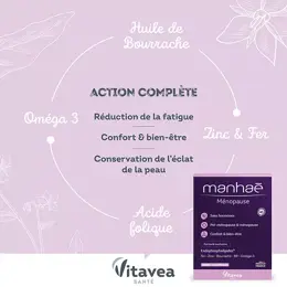 Manhaé Ménopause et Pré-Ménopause - Acide Folique, Omega 3 - 30 Capsules - 1 mois