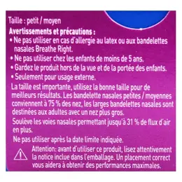 Breathe Right Bandelettes Nasales Petit Moyen Sensitive Nez Congestionné 30 unités