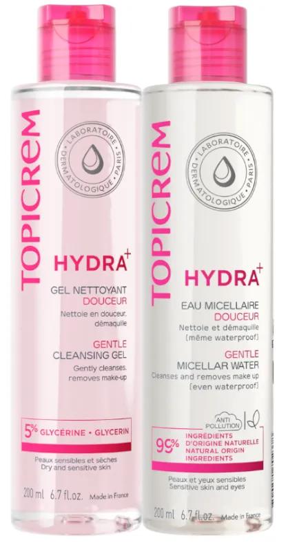 Topicrem Hydra+ Gel Nettoyant 200 ml + Eau Micellaire 200 ml