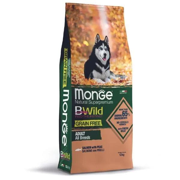 Monge Natural Superpremium Grain Free Formula All Breeds Gusto Salmone Con Piselli Cibo Secco Cani Adulti Sacco 12Kg