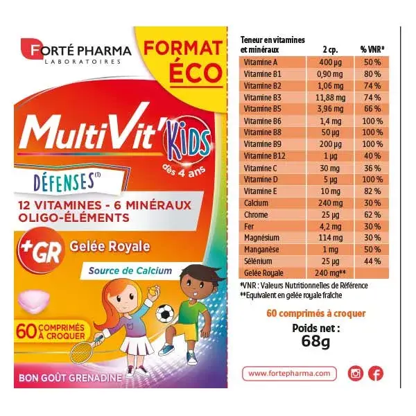 Forté Pharma Multivit' Kids Défenses 60 comprimés à croquer