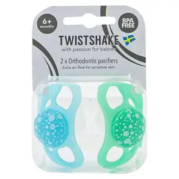 Twistshake Sucette Orthodontique Vert/ Bleu +6m Lot de 2