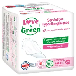 Love & Green Serviettes Hypoallergéniques Normal 14 unités