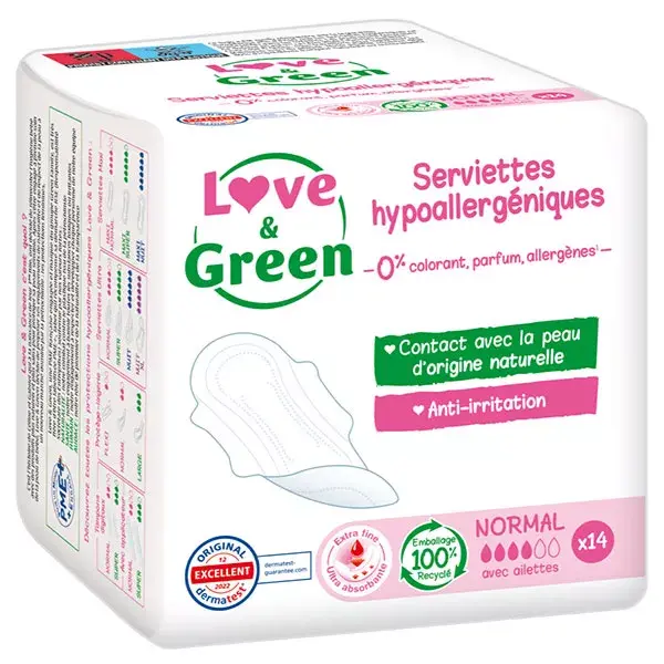 Love Green Hypoallergenic Normal Menstrual Pads x 14