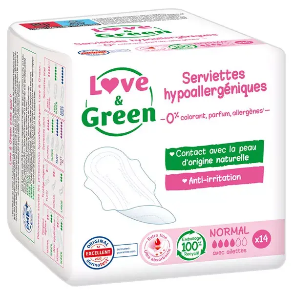Love & Green Serviettes Hypoallergéniques Normal 14 unités