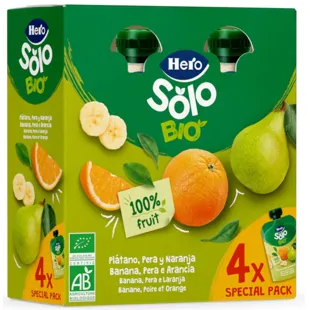 Hero Solo Banana, Pêra e Laranja Biológicas Sacos ECO +4m 4x100 gr