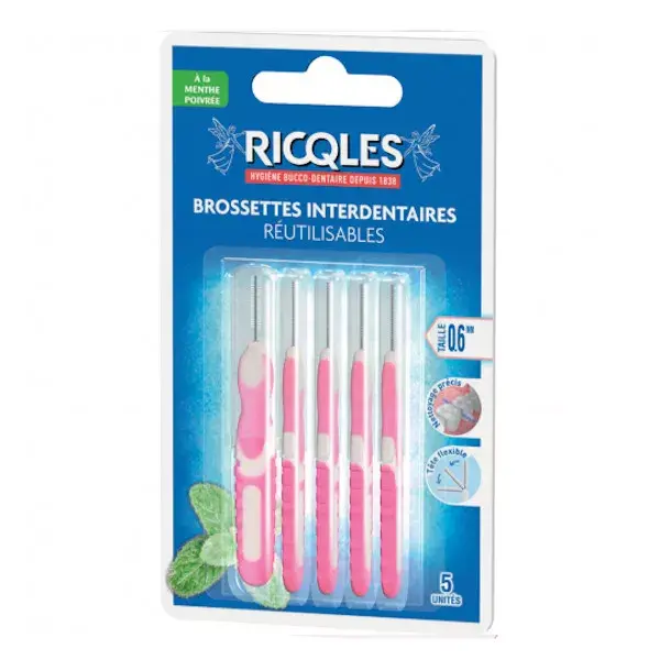 Ricqles Brossettes Interdentaires Réutilisables 0,6mm 5 unités