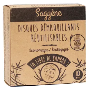Sagyène Disques Démaquillants Réutilisables Fibre de Bambou 12 Unités + Filet de Lavage Offert